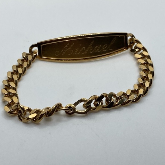 Vtg Gold Tone ‘ Michael ‘ Name Plate Chain Bracelet 8” - Picture 3 of 5